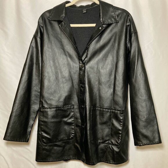 SHEIN Jackets & Blazers - SHEIN Faux Black Leather Button Jacket Coat Size 8 Tall